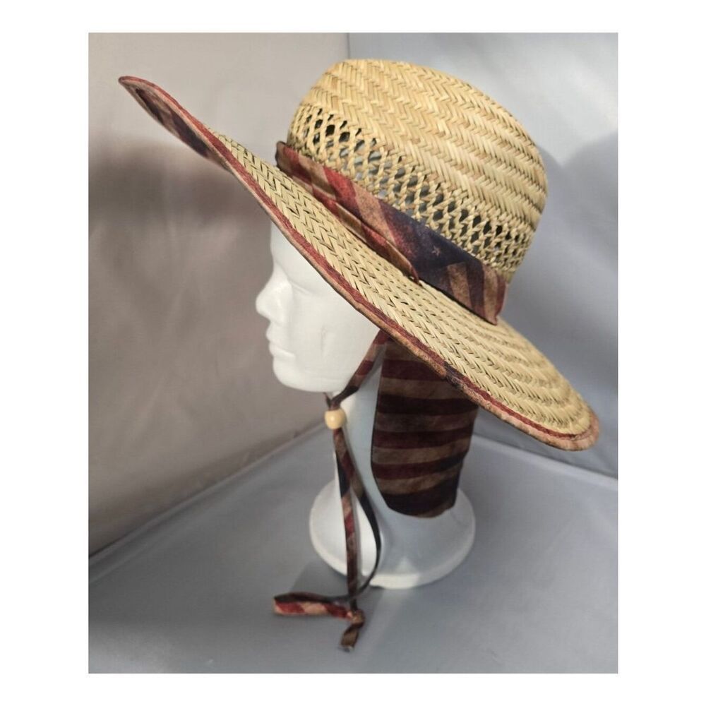 Patriotic Straw Sun Hat With USA Flag Print & Neck Flap Summer Beach Style